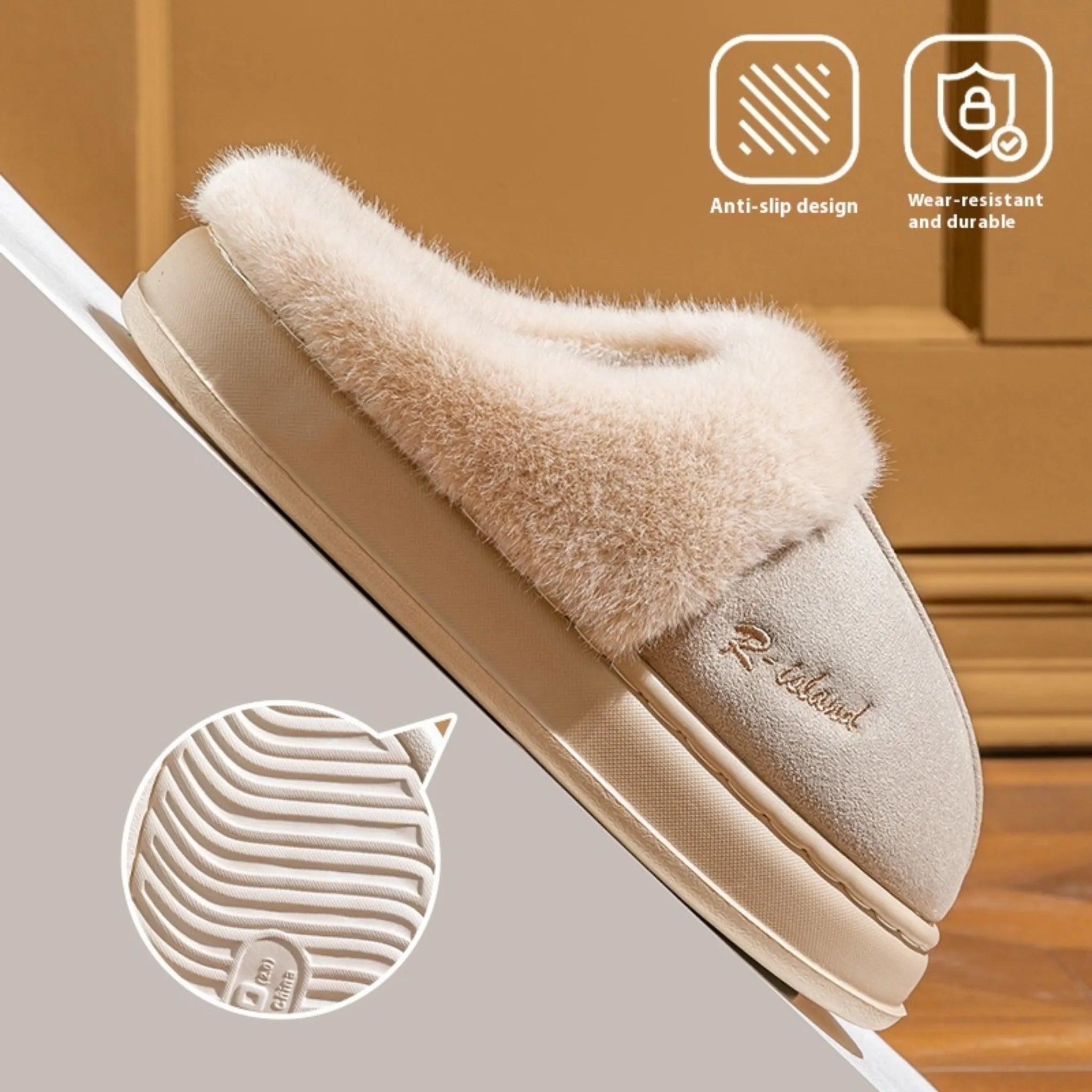 Nieuwe winter gezellig warme paar stijl beknopt pluizige slippers vrouwen mannen niet-slip zachte glijbanen indoor muilezel dameshuis katoenschoenen