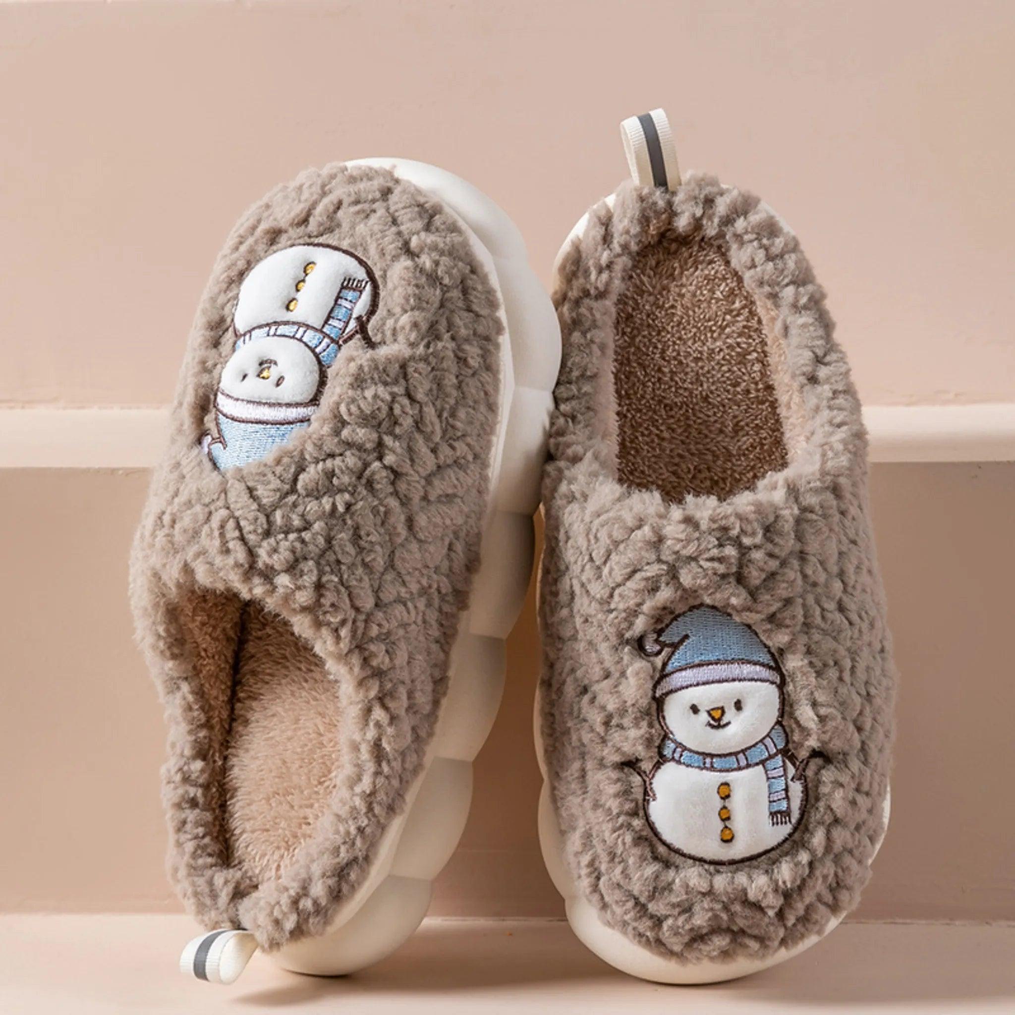 Snowman Plush Slippers – Warm, Anti-slip Thick-Soled Home Shoes