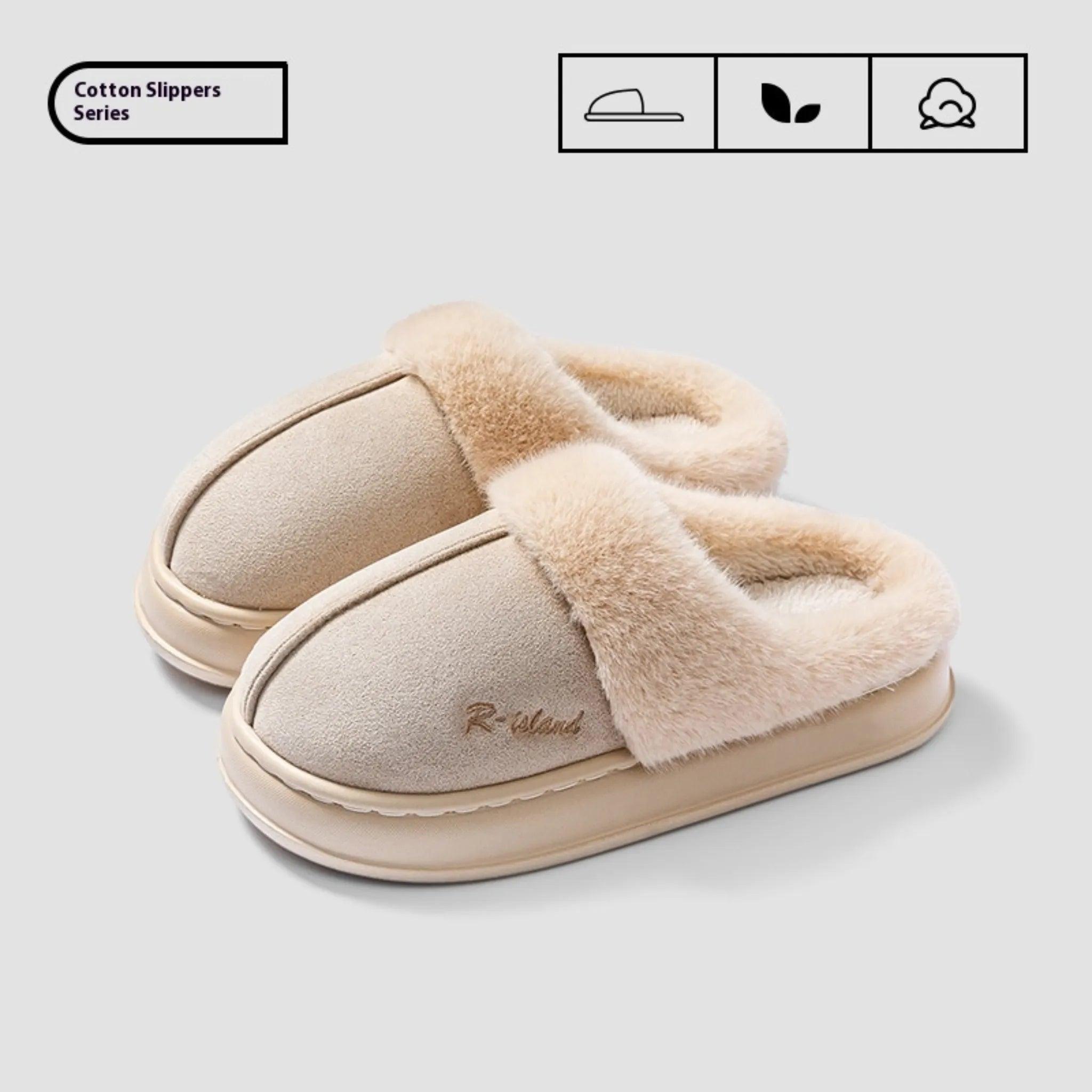 Nieuwe winter gezellig warme paar stijl beknopt pluizige slippers vrouwen mannen niet-slip zachte glijbanen indoor muilezel dameshuis katoenschoenen