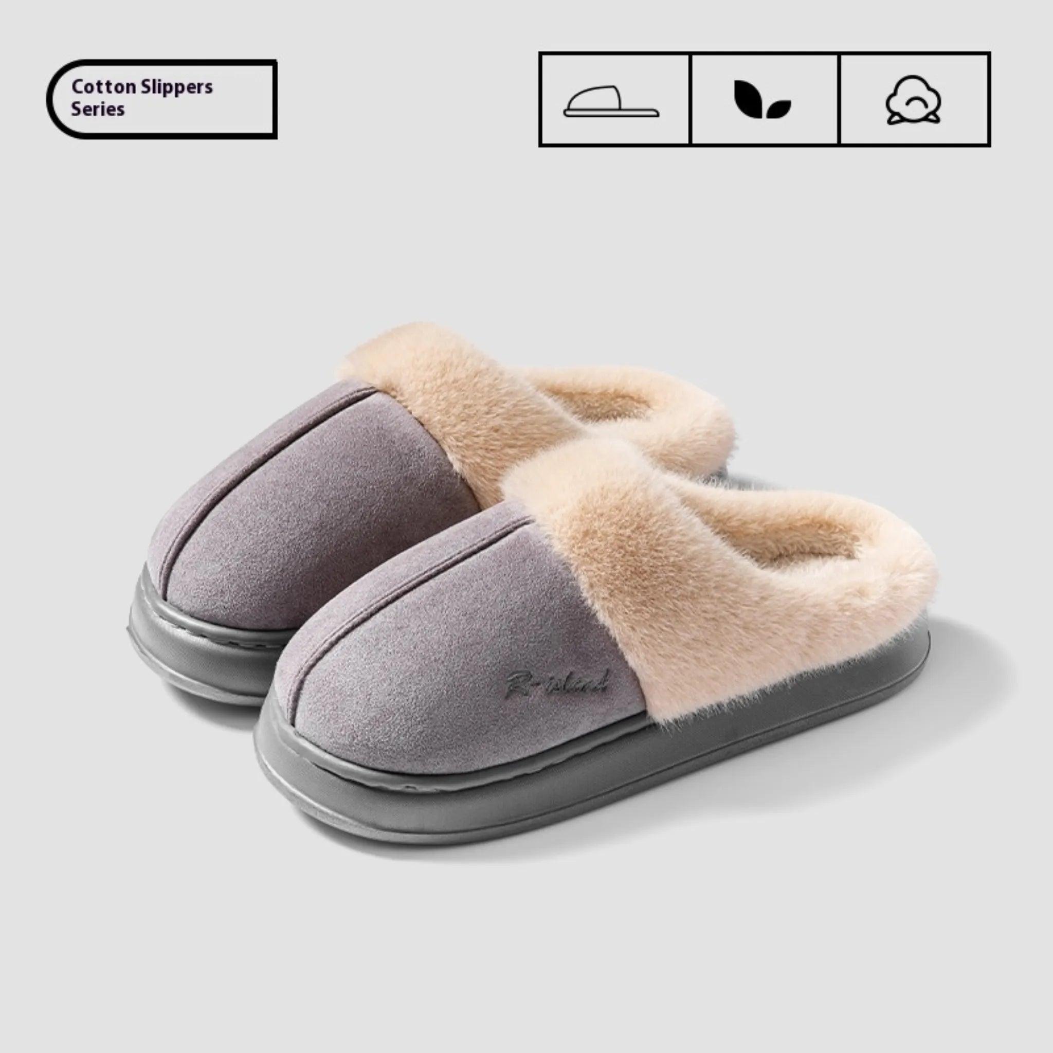 Nieuwe winter gezellig warme paar stijl beknopt pluizige slippers vrouwen mannen niet-slip zachte glijbanen indoor muilezel dameshuis katoenschoenen