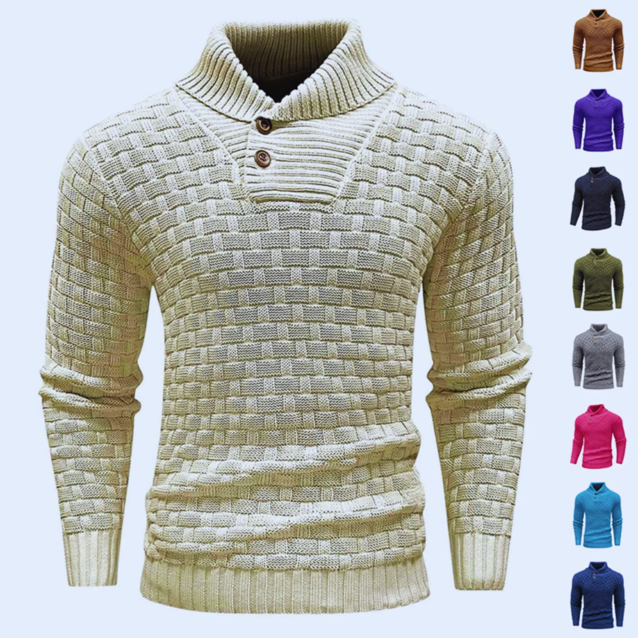 Suéter de cuello de tortuga delgado para hombres con diseño de botones de moda