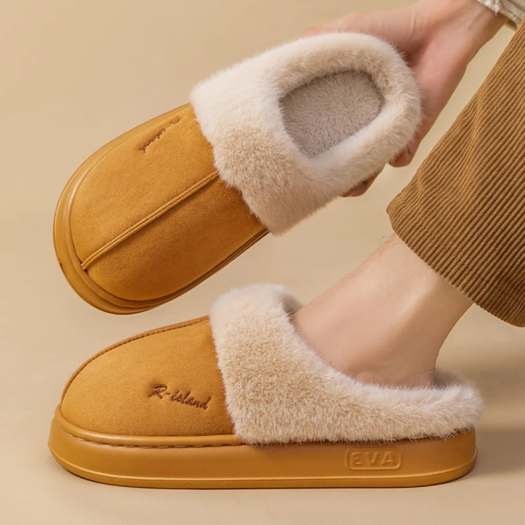 Nieuwe winter gezellig warme paar stijl beknopt pluizige slippers vrouwen mannen niet-slip zachte glijbanen indoor muilezel dameshuis katoenschoenen
