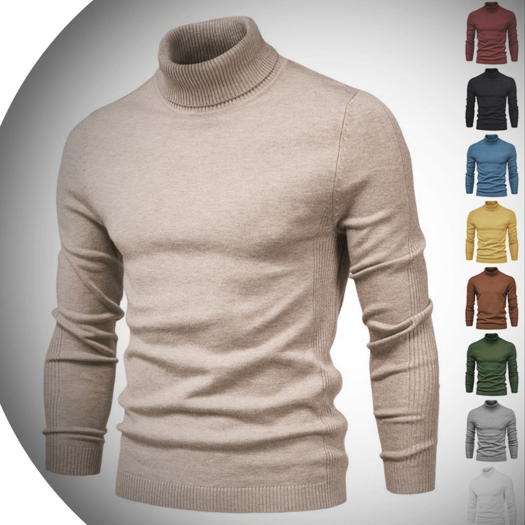 Color sólido para hombres Slim Arriller Turtleneck suéter de invierno