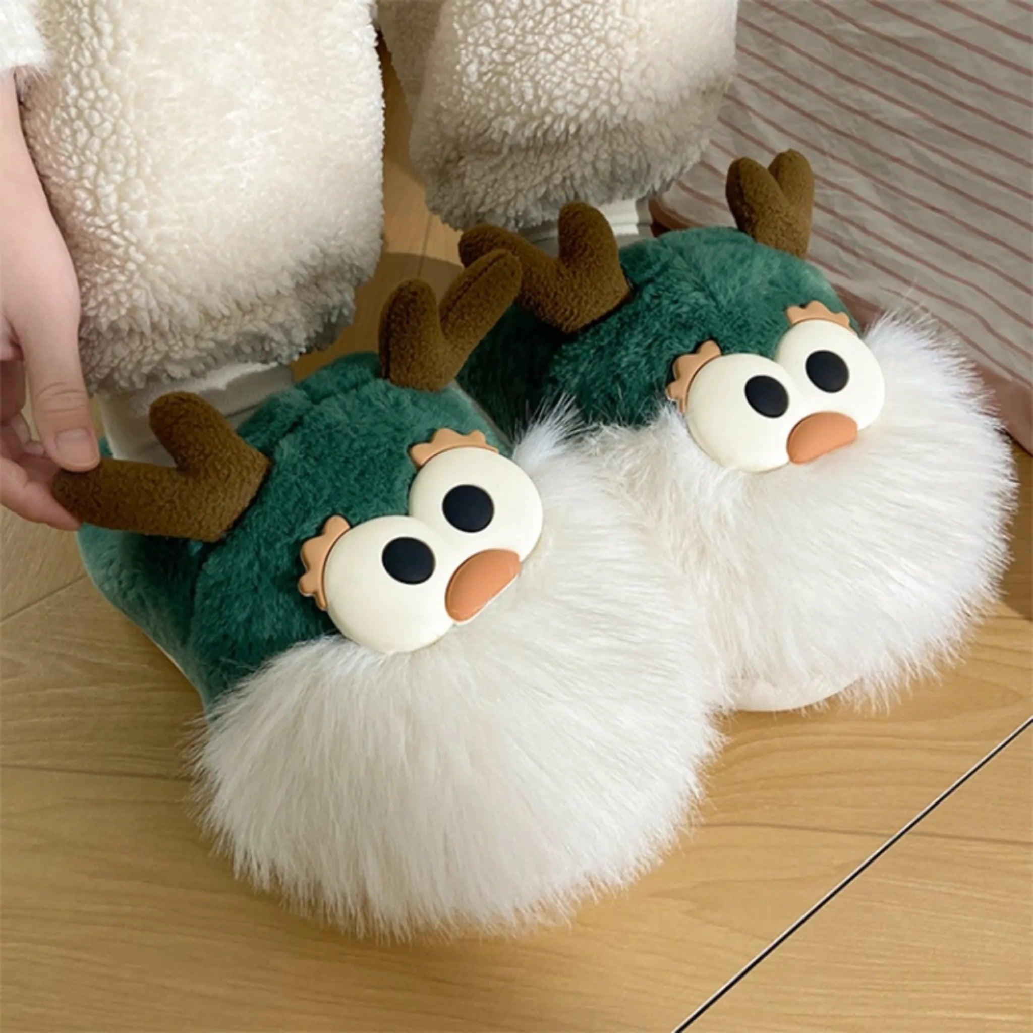 Cartoon Deer Slippers – Warm Plush Indoor Shoes for Women