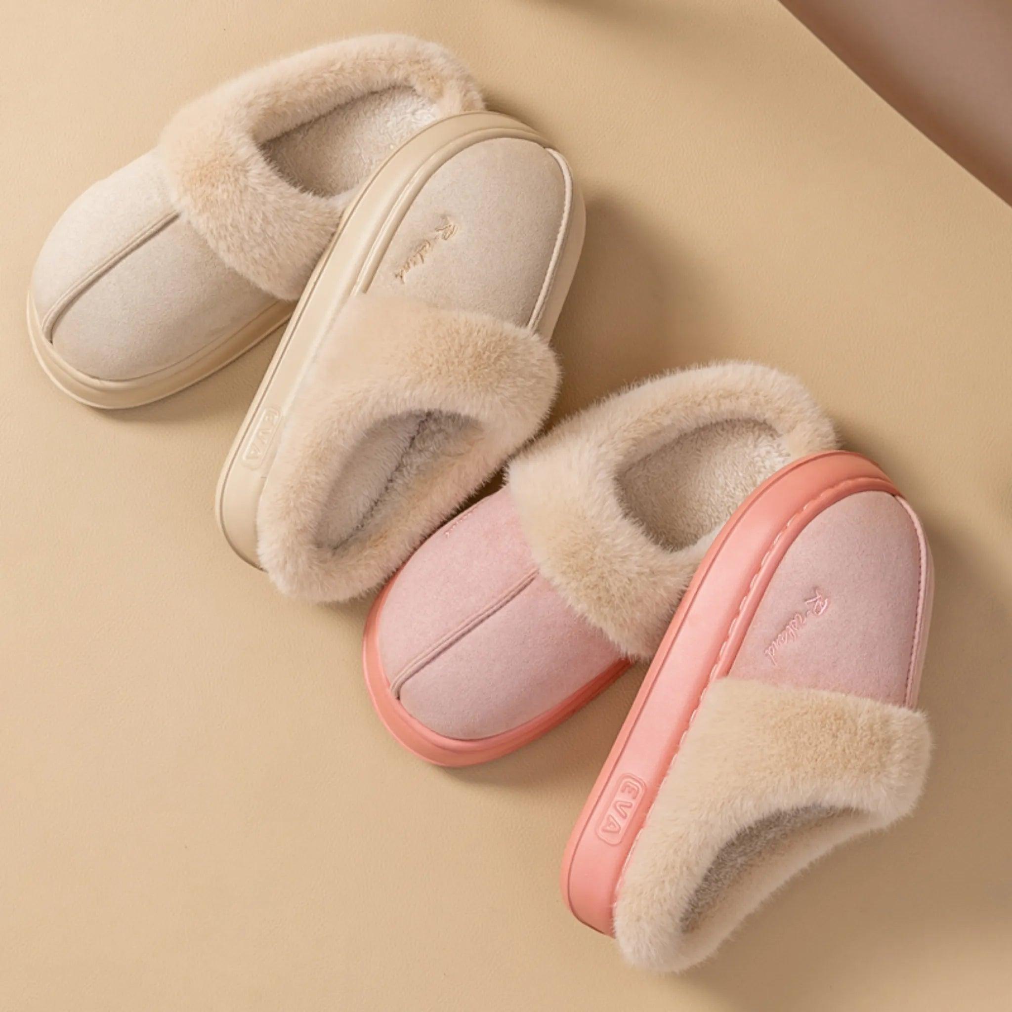 Nieuwe winter gezellig warme paar stijl beknopt pluizige slippers vrouwen mannen niet-slip zachte glijbanen indoor muilezel dameshuis katoenschoenen