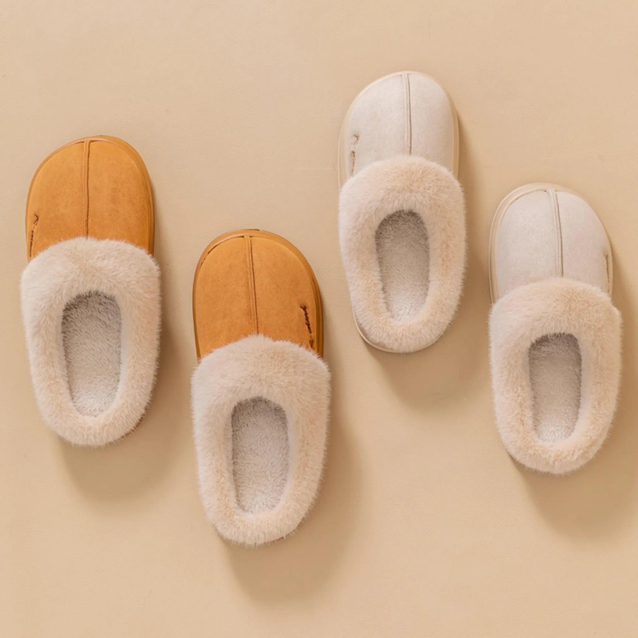 Nieuwe winter gezellig warme paar stijl beknopt pluizige slippers vrouwen mannen niet-slip zachte glijbanen indoor muilezel dameshuis katoenschoenen