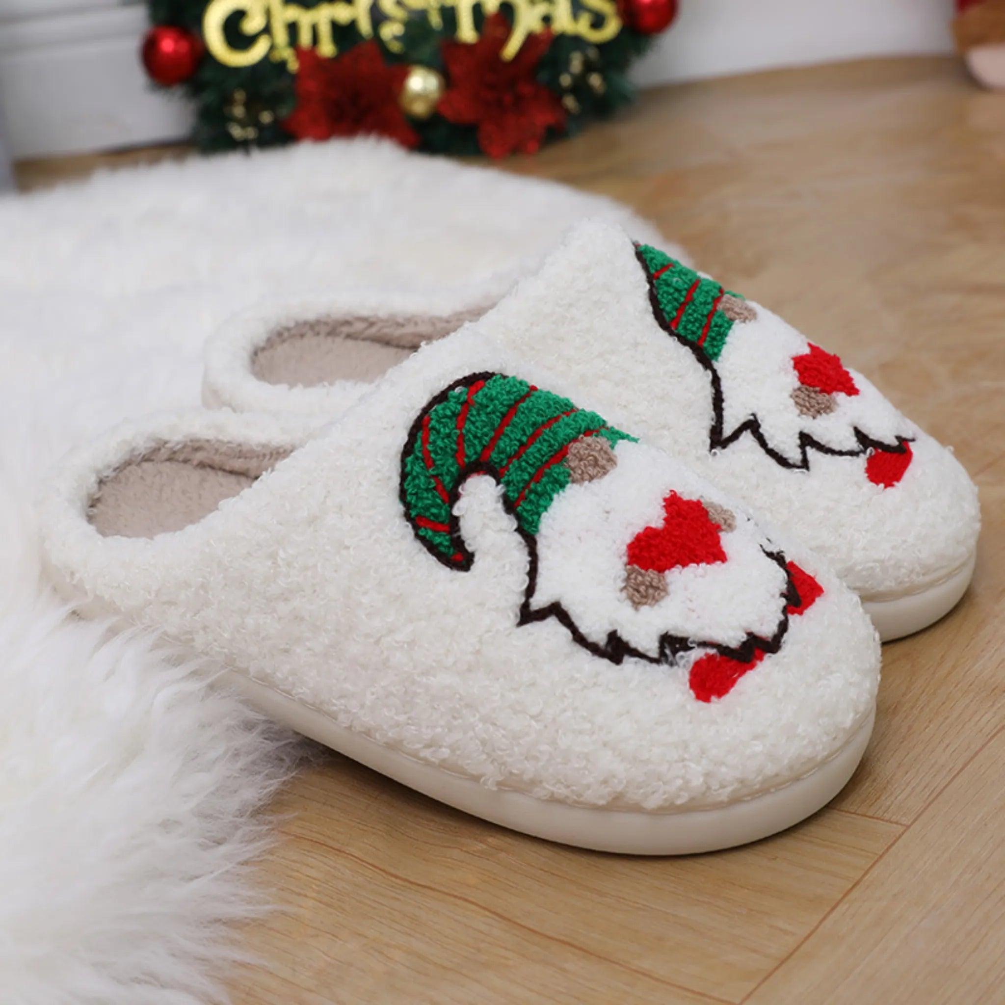 Schattige cartoon Santa Claus Home Slippers Paar binnenshuis Slaapkamer Slaapkamer Slipper Kerstmis Warmschoenen Women mannen