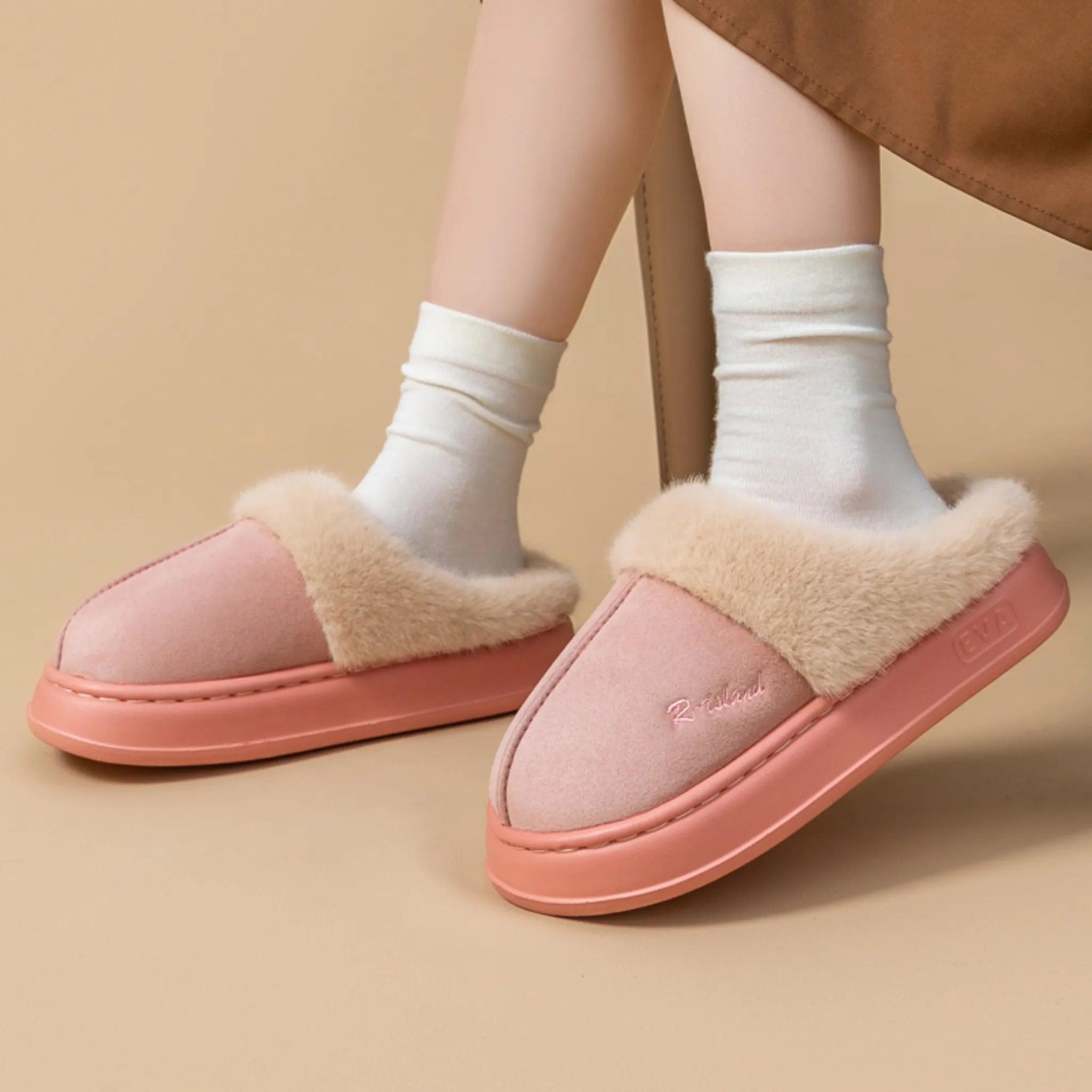 Nieuwe winter gezellig warme paar stijl beknopt pluizige slippers vrouwen mannen niet-slip zachte glijbanen indoor muilezel dameshuis katoenschoenen