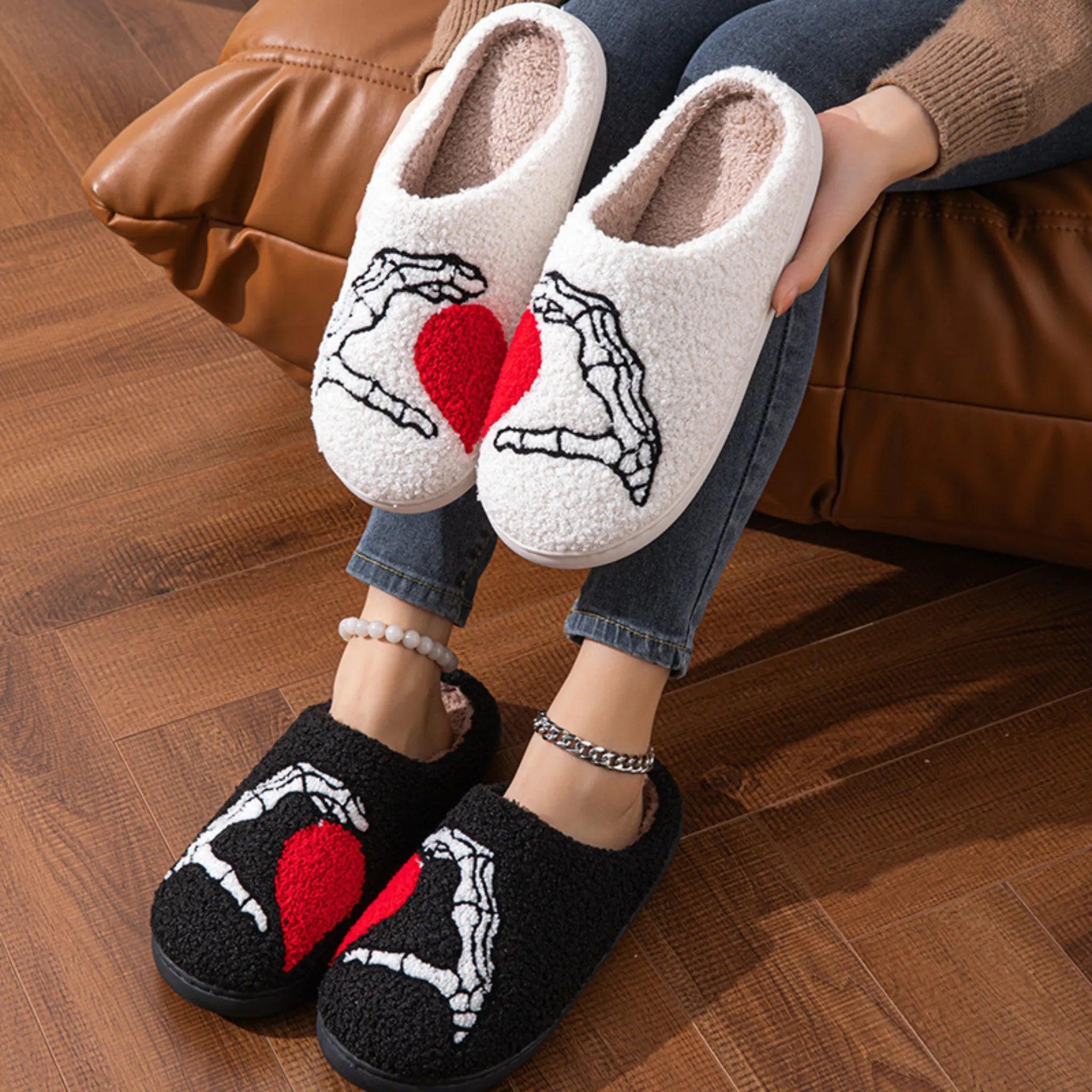 Men & Women Skull Hand Slippers – Soft, Non-slip, Warm Cotton Home Shoes