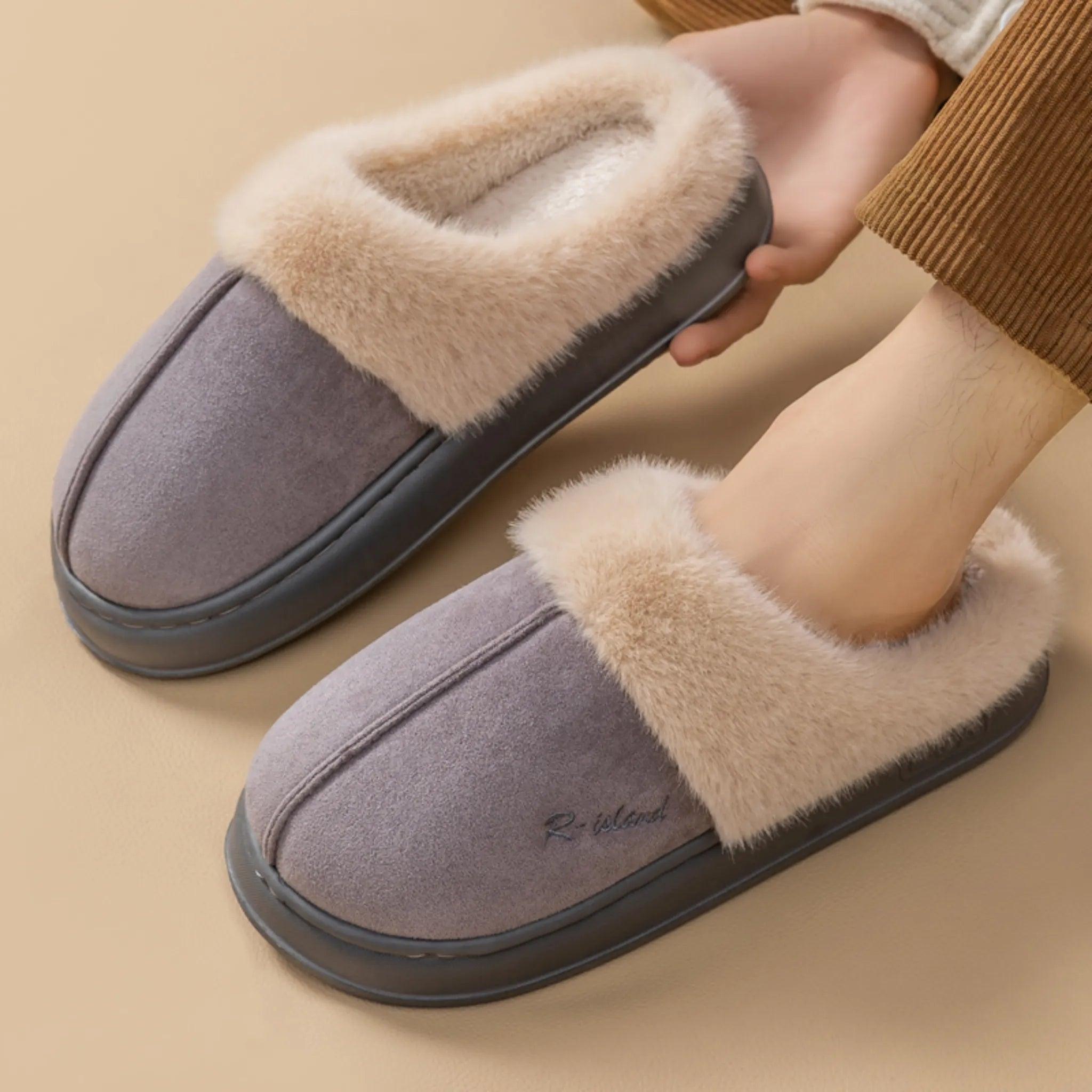 Nieuwe winter gezellig warme paar stijl beknopt pluizige slippers vrouwen mannen niet-slip zachte glijbanen indoor muilezel dameshuis katoenschoenen