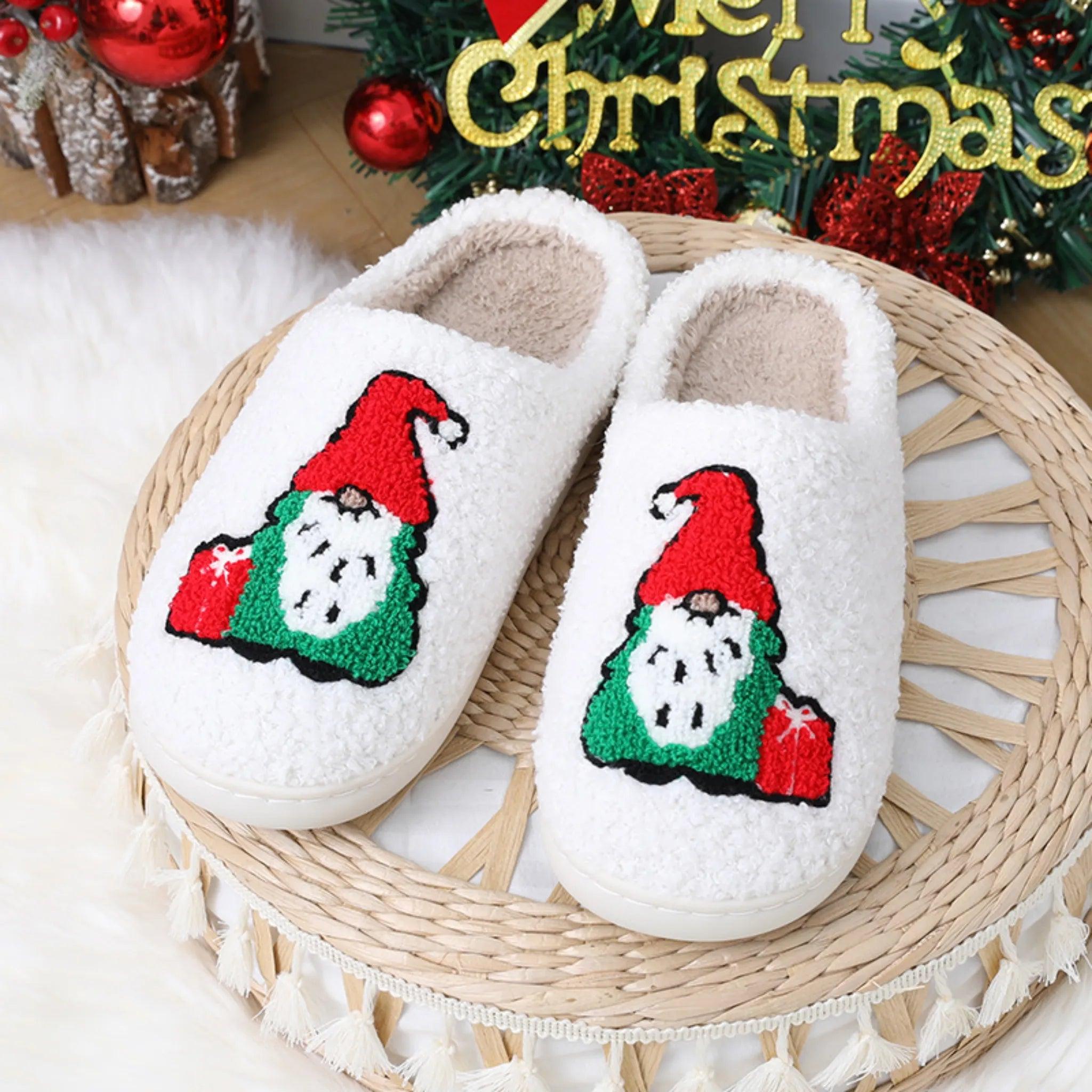 Schattige cartoon Santa Claus Home Slippers Paar binnenshuis Slaapkamer Slaapkamer Slipper Kerstmis Warmschoenen Women mannen
