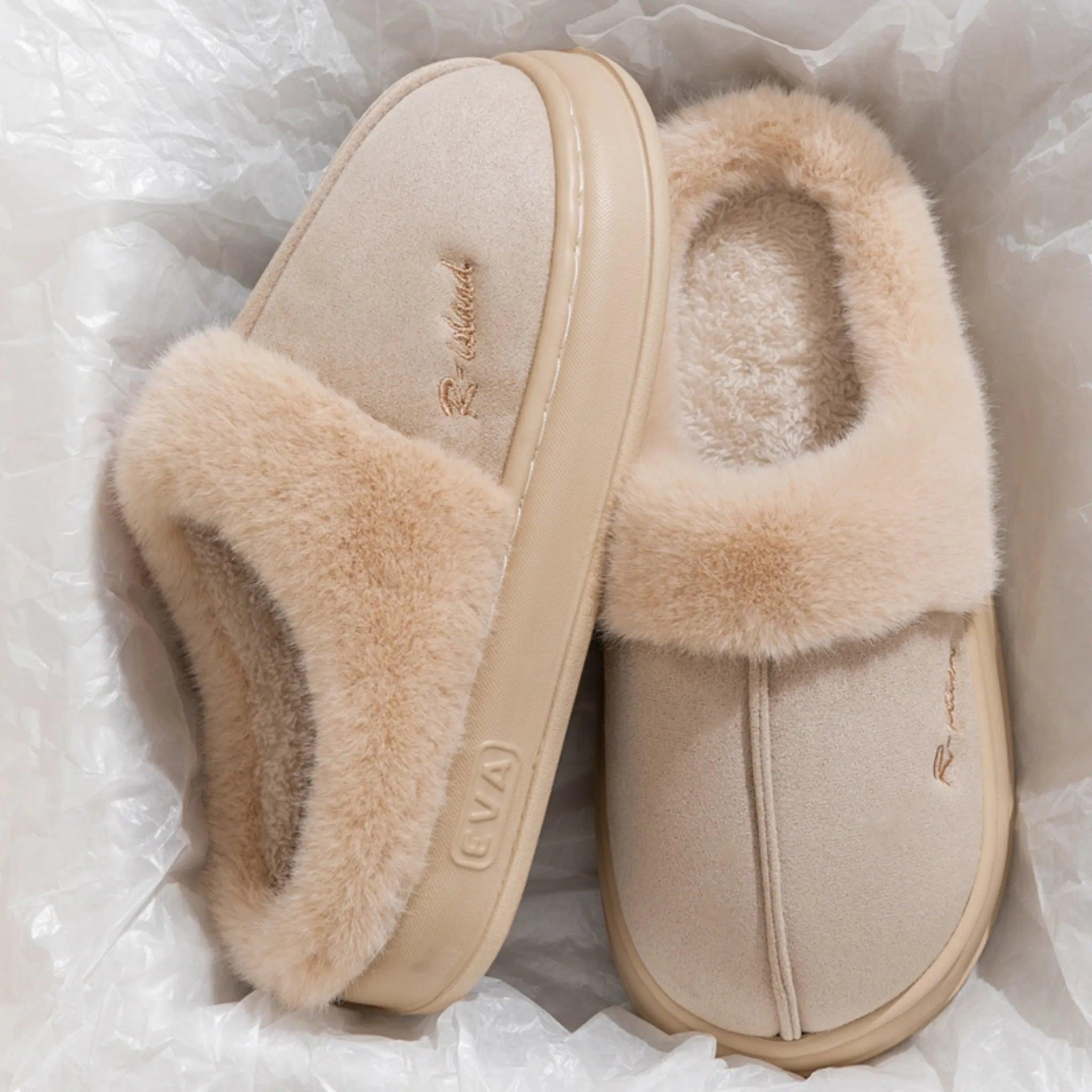 Nieuwe winter gezellig warme paar stijl beknopt pluizige slippers vrouwen mannen niet-slip zachte glijbanen indoor muilezel dameshuis katoenschoenen