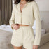 Knitted two-piece set
Long sleeve cardigan
Casual shorts outfit
Autumn fashion
Versatile fashion wearv