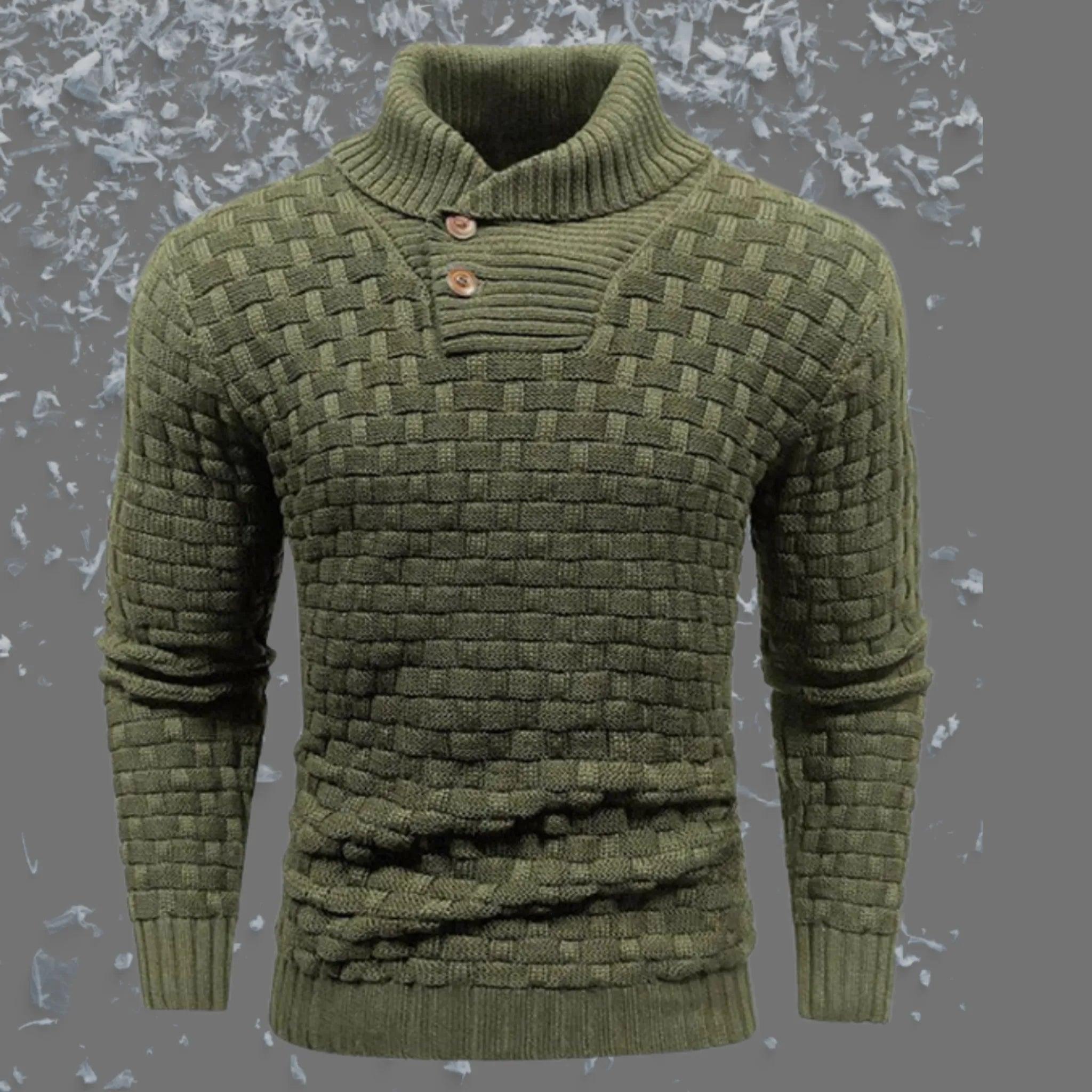 Suéter de cuello de tortuga delgado para hombres con diseño de botones de moda