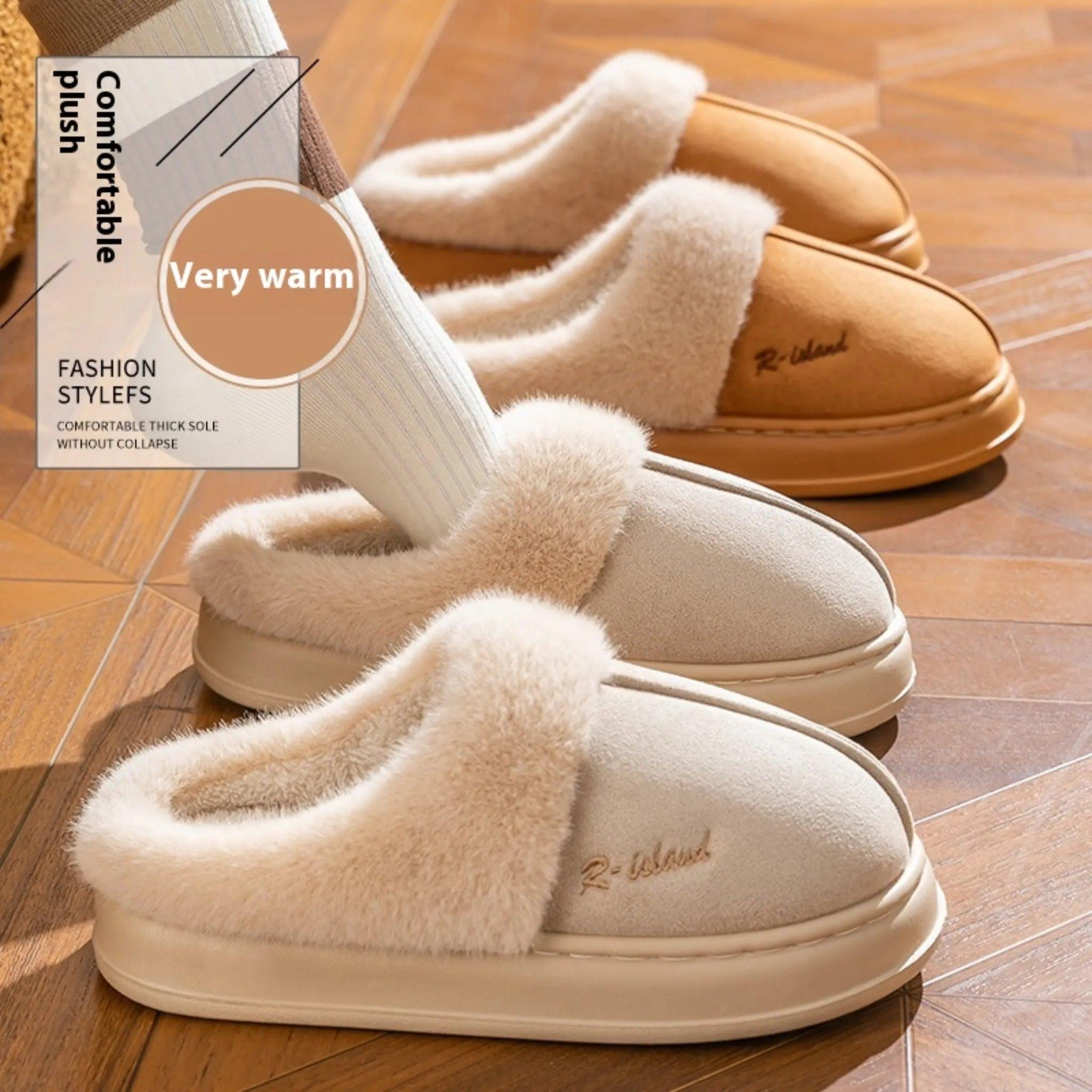 Nieuwe winter gezellig warme paar stijl beknopt pluizige slippers vrouwen mannen niet-slip zachte glijbanen indoor muilezel dameshuis katoenschoenen