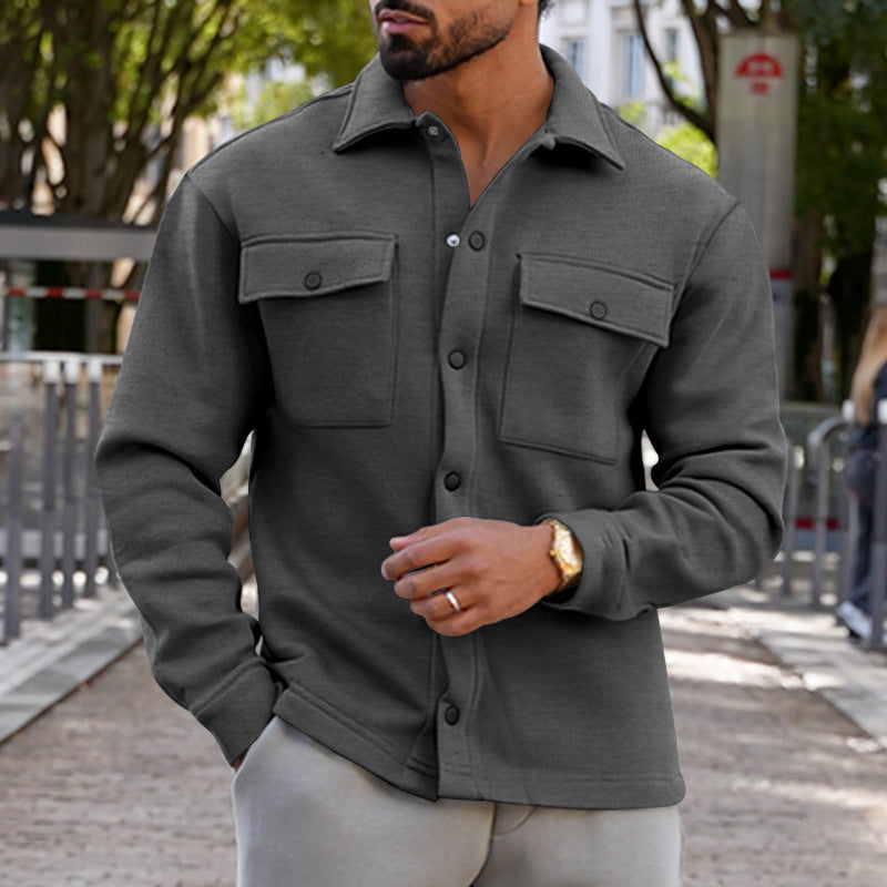 Men’s Lapel Single-Breasted Solid Color Jacket