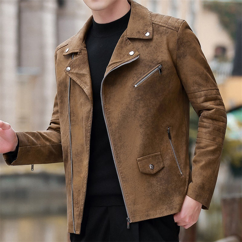 Fashion Velvet Padded Leather Coat Men&