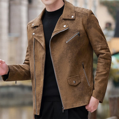 Fashion Velvet Padded Leather Coat Men&