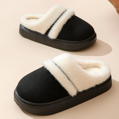 Cozy Velvet-Lined Cotton Slippers for Women – Non-slip Suede Winter Home Shoes