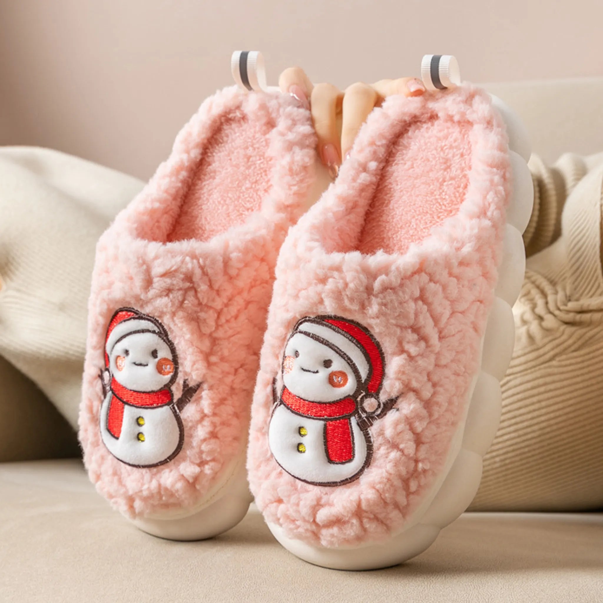 Snowman Plush Slippers – Warm, Anti-slip Thick-Soled Home Shoes