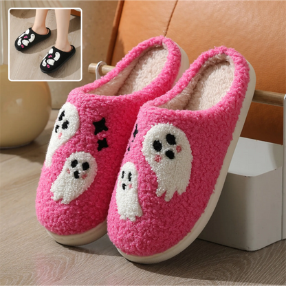 Cartoon Ghost Cotton Slippers – Non-slip Winter Indoor House Shoes for Women