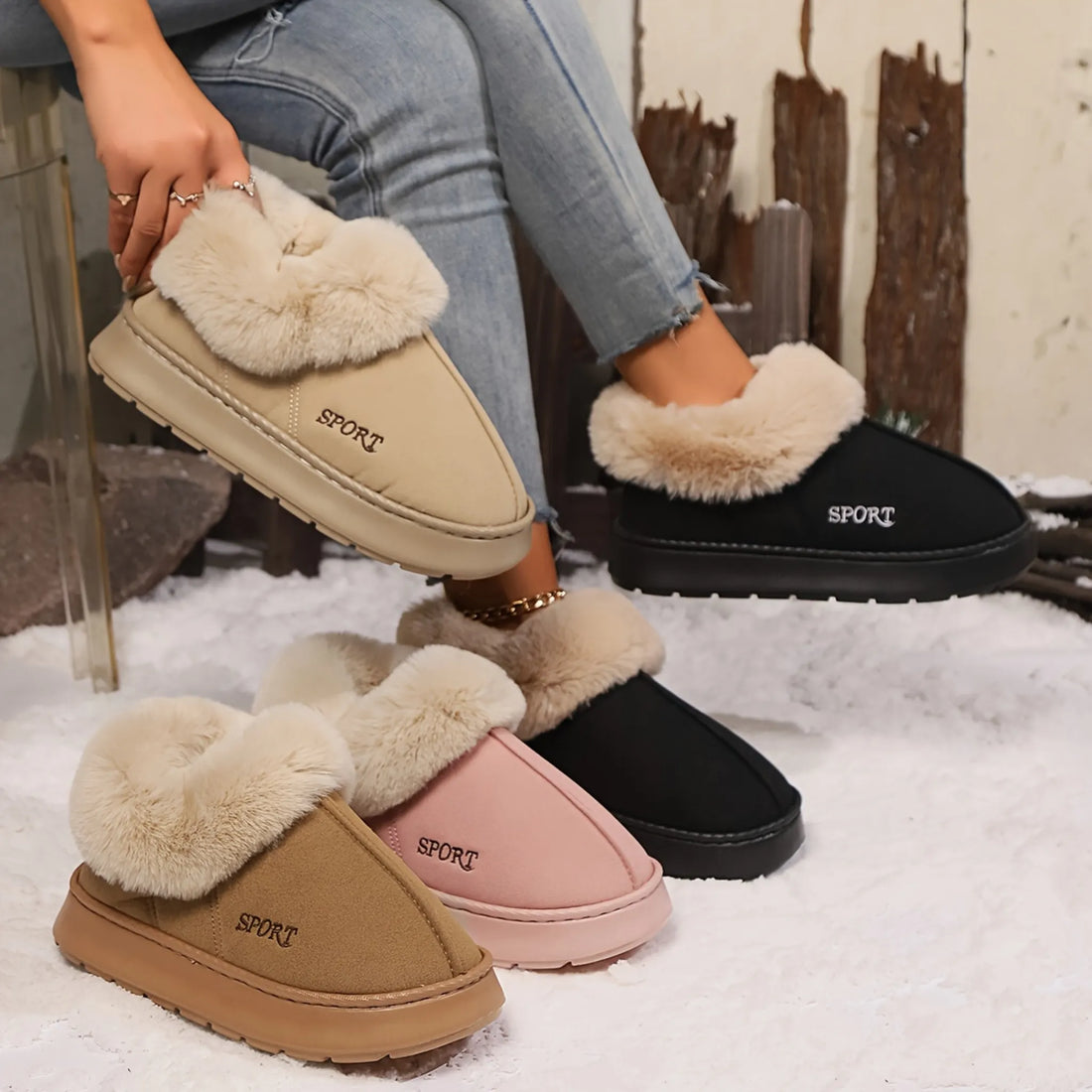 Plush Faux Fur Slippers for Women – Non-Slip, Mute Sole Indoor Comfort Shoes