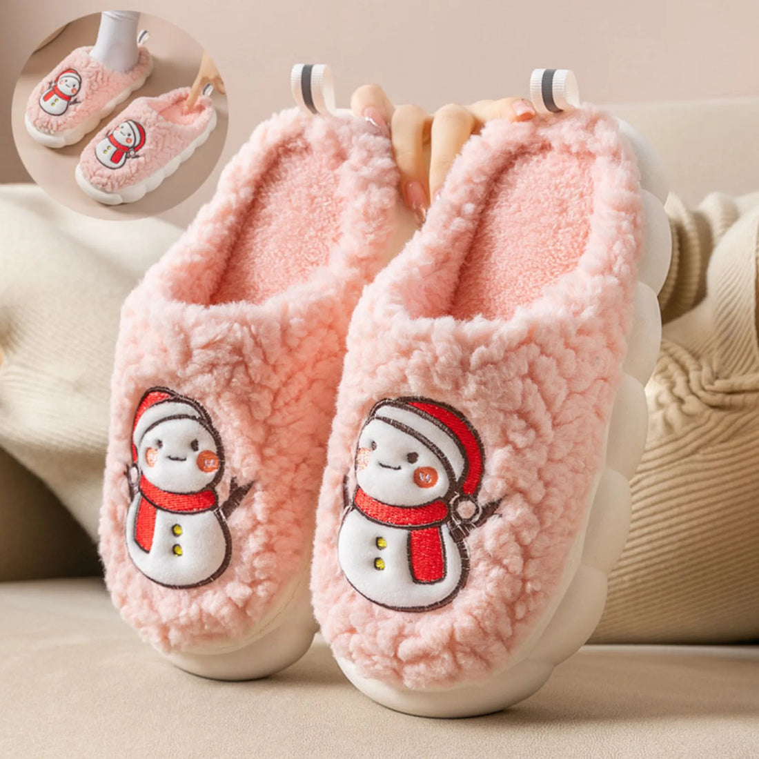 Snowman Plush Slippers – Warm, Anti-slip Thick-Soled Home Shoes