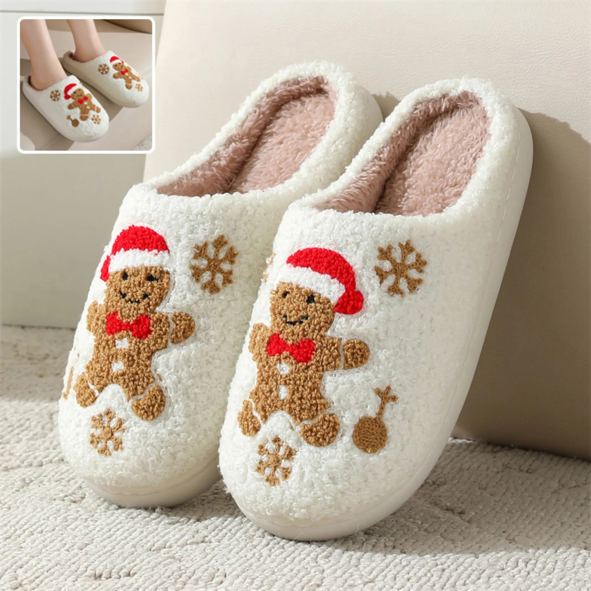 Christmas Snowflake Gingerbread Slippers Winter Indoor Non glip-glisser Chaussures de maison floue pour femmes Slippers Home