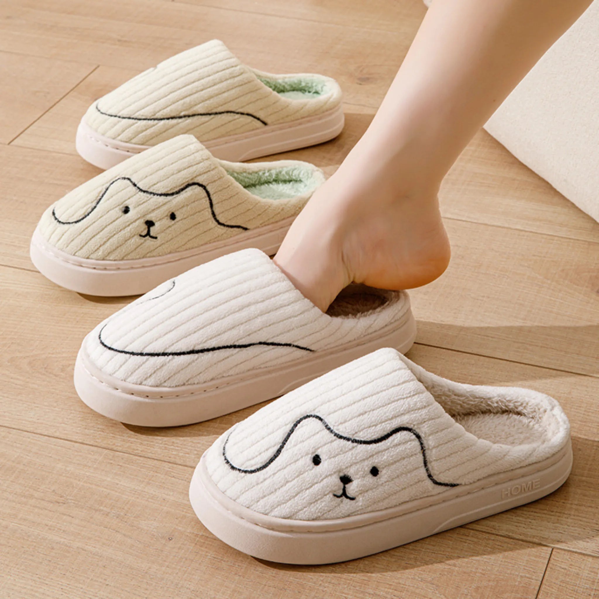 Striped Cat Slippers – Warm Non-slip Indoor House Shoes for Couples