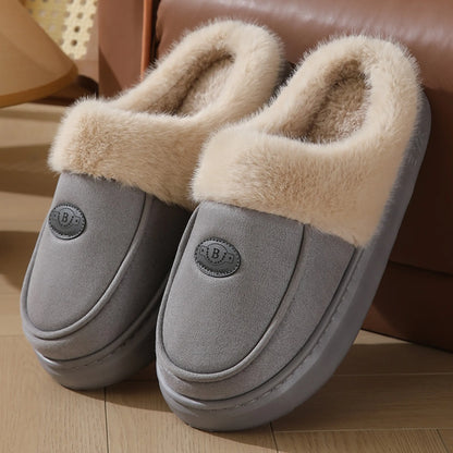 Winter Plush Suede Slippers for Men – Warm, Non-slip Indoor Shoes