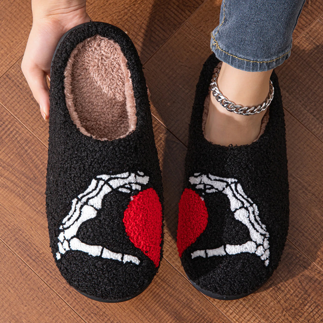 Men &amp; Women Skull Hand Slippers – Soft, Non-slip, Warm Cotton Home Shoes