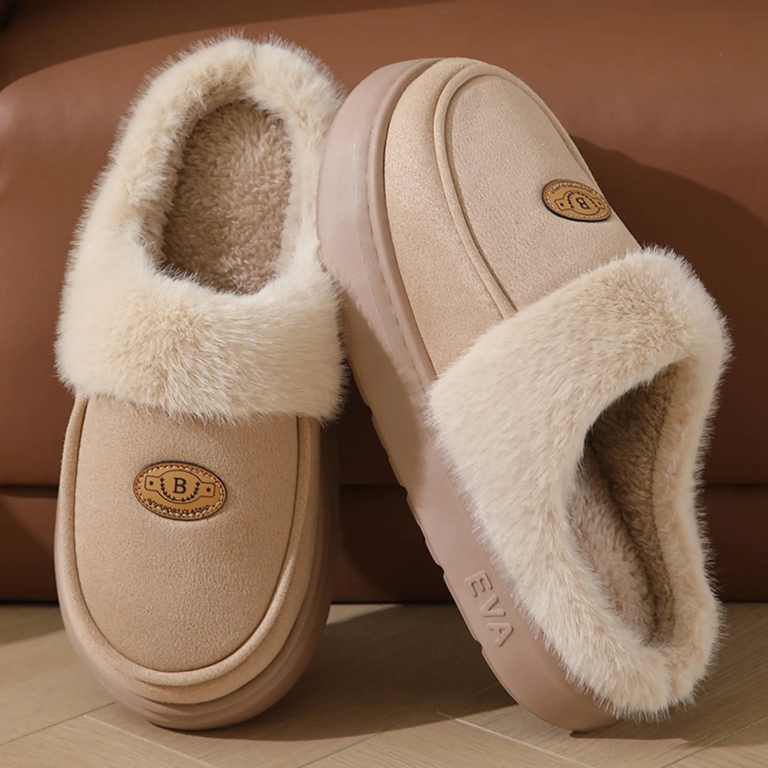 Winter Plush Suede Slippers for Men – Warm, Non-slip Indoor Shoes