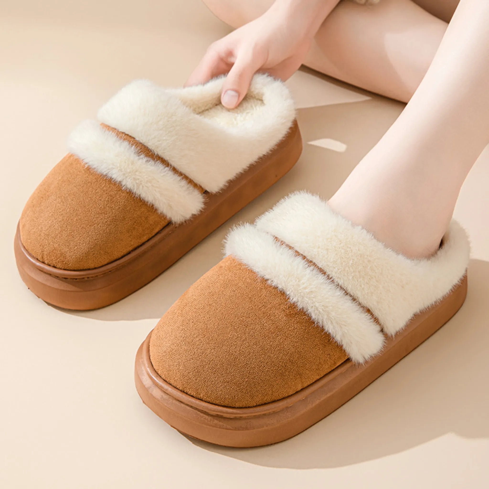 Cozy Velvet-Lined Cotton Slippers for Women – Non-slip Suede Winter Home Shoes