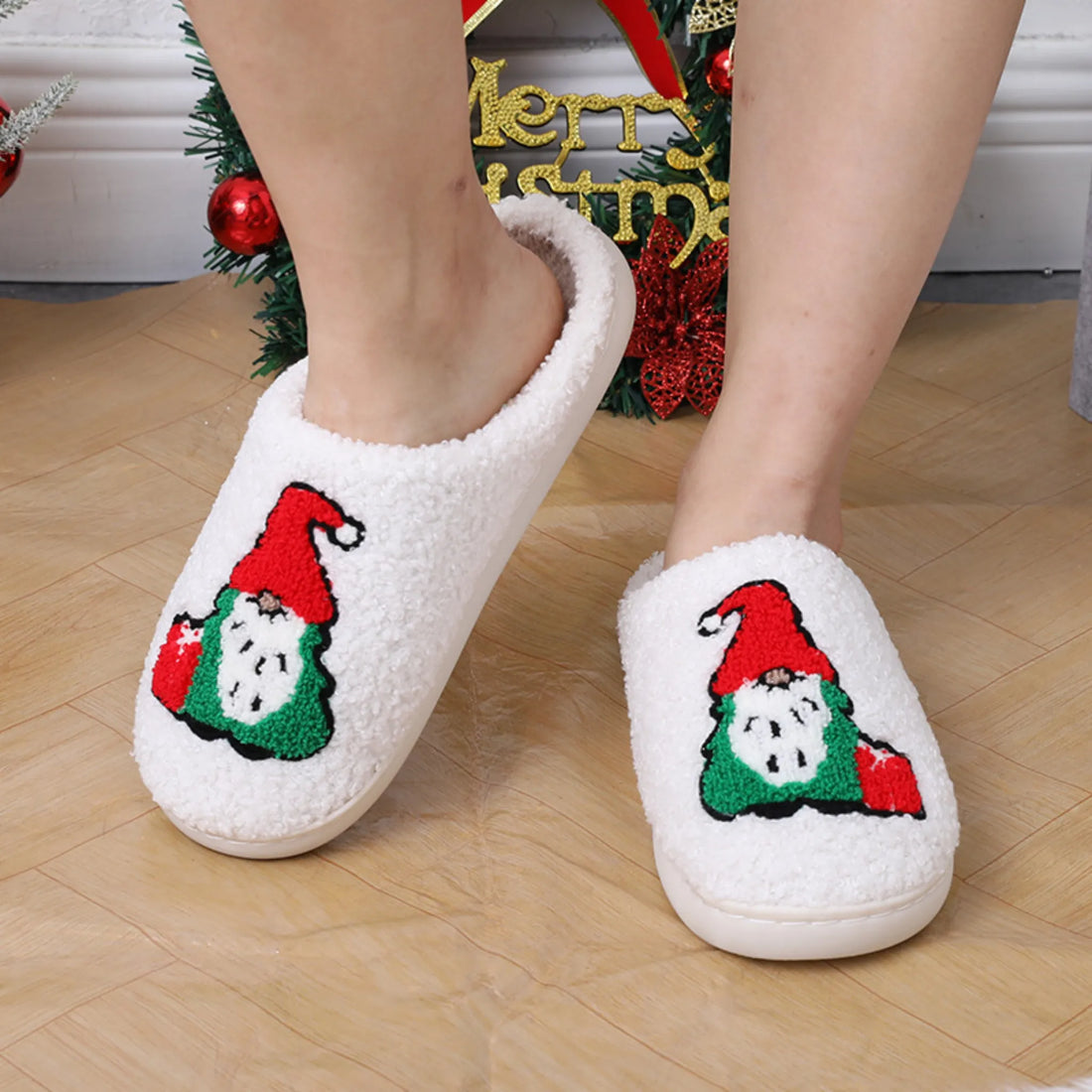 Cartoon Santa Claus Slippers – Warm Christmas Shoes for Men &amp; Women