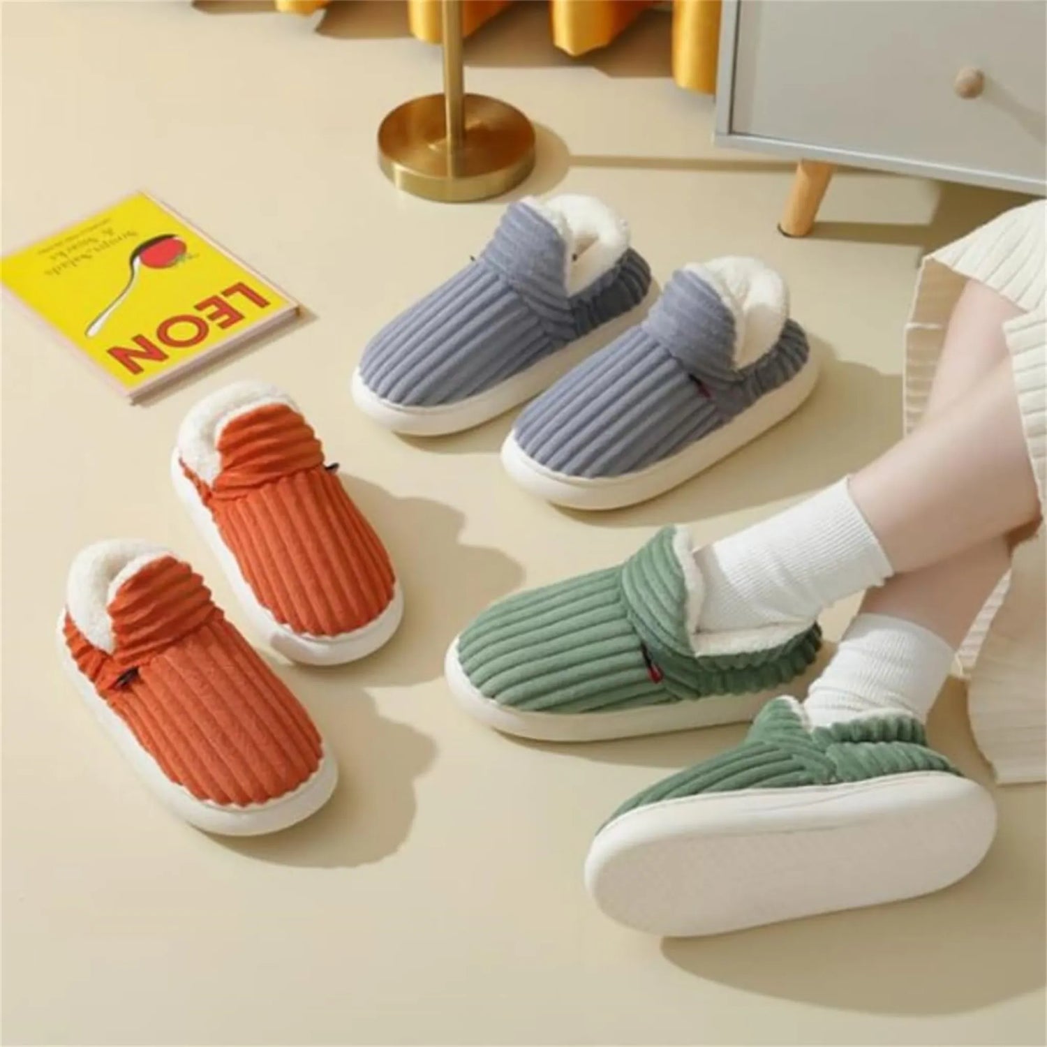 Winter Cotton Slippers – Warm Plush Shoes for Men &amp; Women