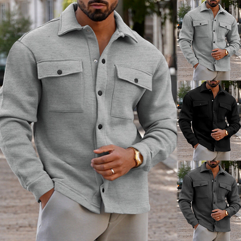 Men’s Lapel Single-Breasted Solid Color Jacket