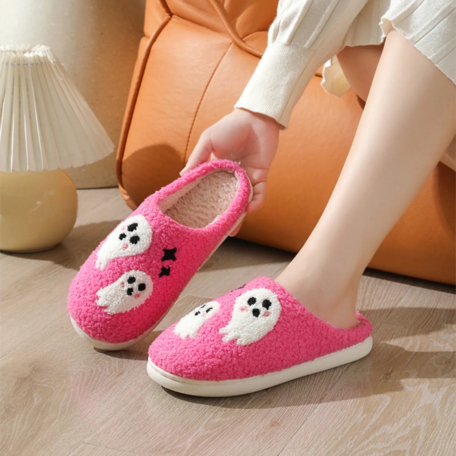 Cartoon Ghost Cotton Slippers – Non-slip Winter Indoor House Shoes for Women