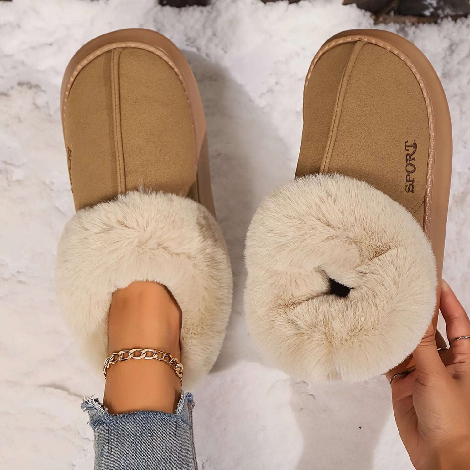 Plush Faux Fur Slippers for Women – Non-Slip, Mute Sole Indoor Comfort Shoes