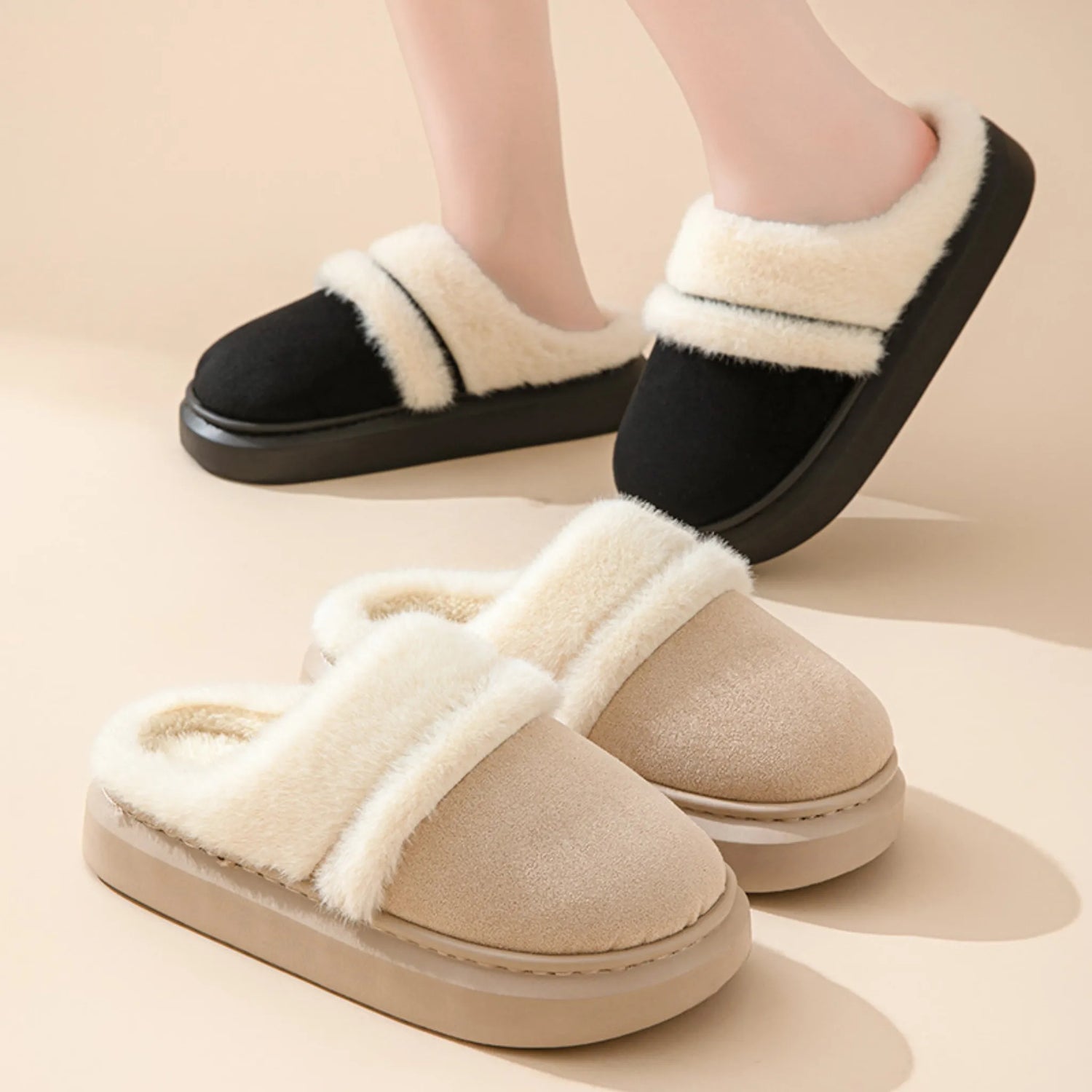 Cozy Velvet-Lined Cotton Slippers for Women – Non-slip Suede Winter Home Shoes