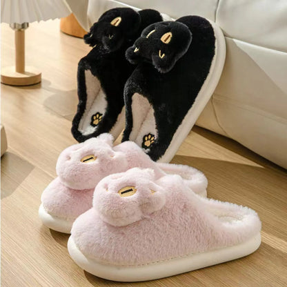 Plush Cat Face Slippers – Soft &amp; Cozy Slip-On Winter House Shoes