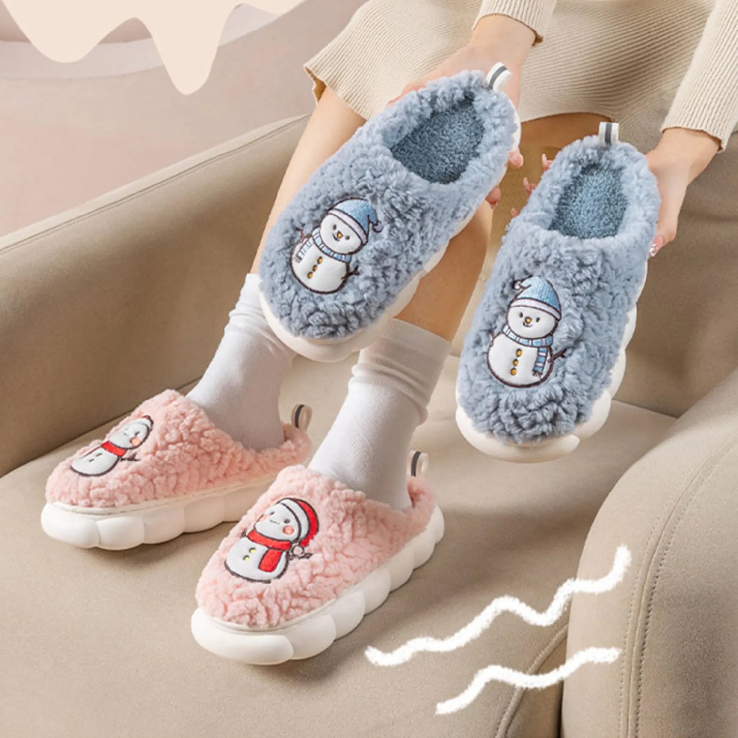 Snowman Plush Slippers – Warm, Anti-slip Thick-Soled Home Shoes