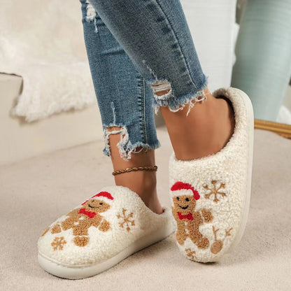 Christmas Snowflake Gingerbread Slippers Winter Indoor Non glip-glisser Chaussures de maison floue pour femmes Slippers Home