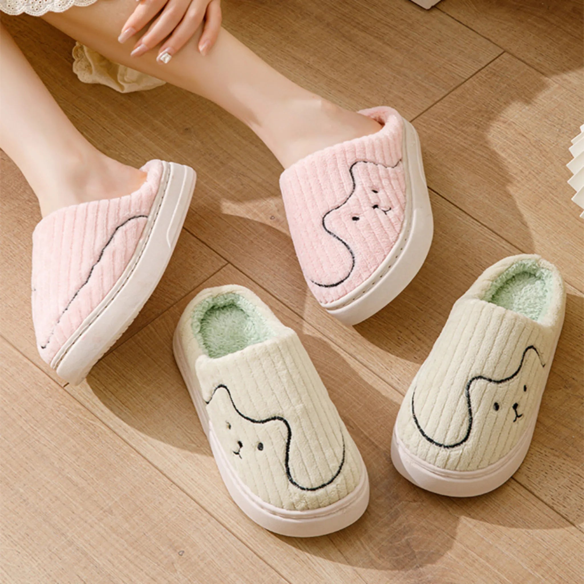 Striped Cat Slippers – Warm Non-slip Indoor House Shoes for Couples