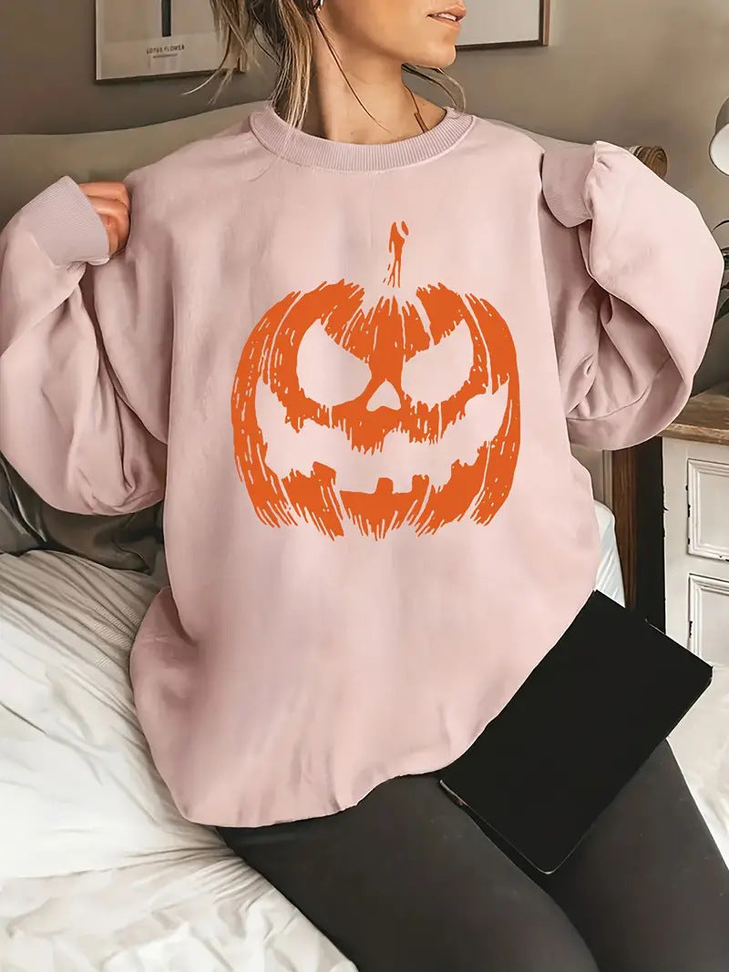 Women Halloween Pumpkin Sweater Luxury Brand Long Sleeve Rou