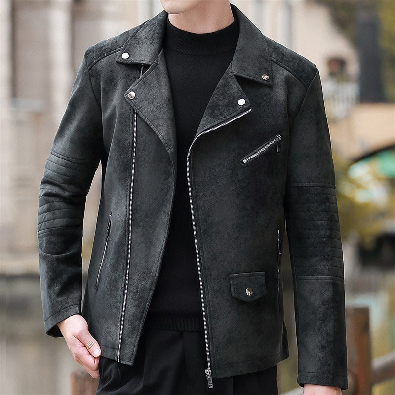 Fashion Velvet Padded Leather Coat Men&