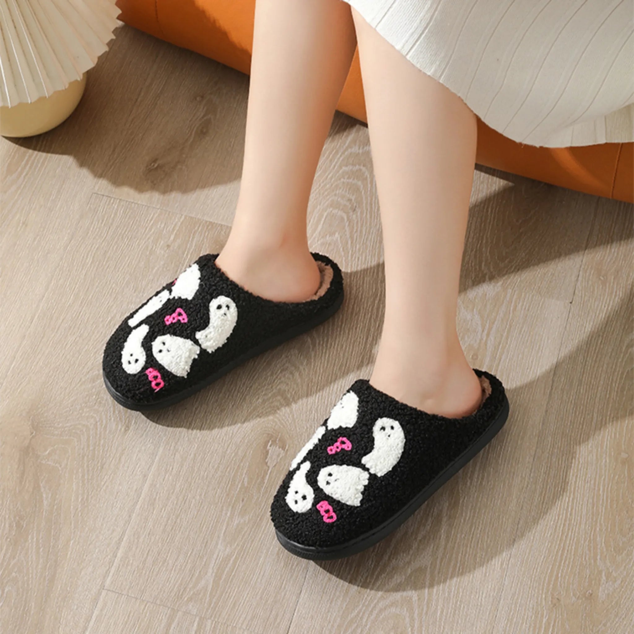 Cartoon Ghost Cotton Slippers – Non-slip Winter Indoor House Shoes for Women