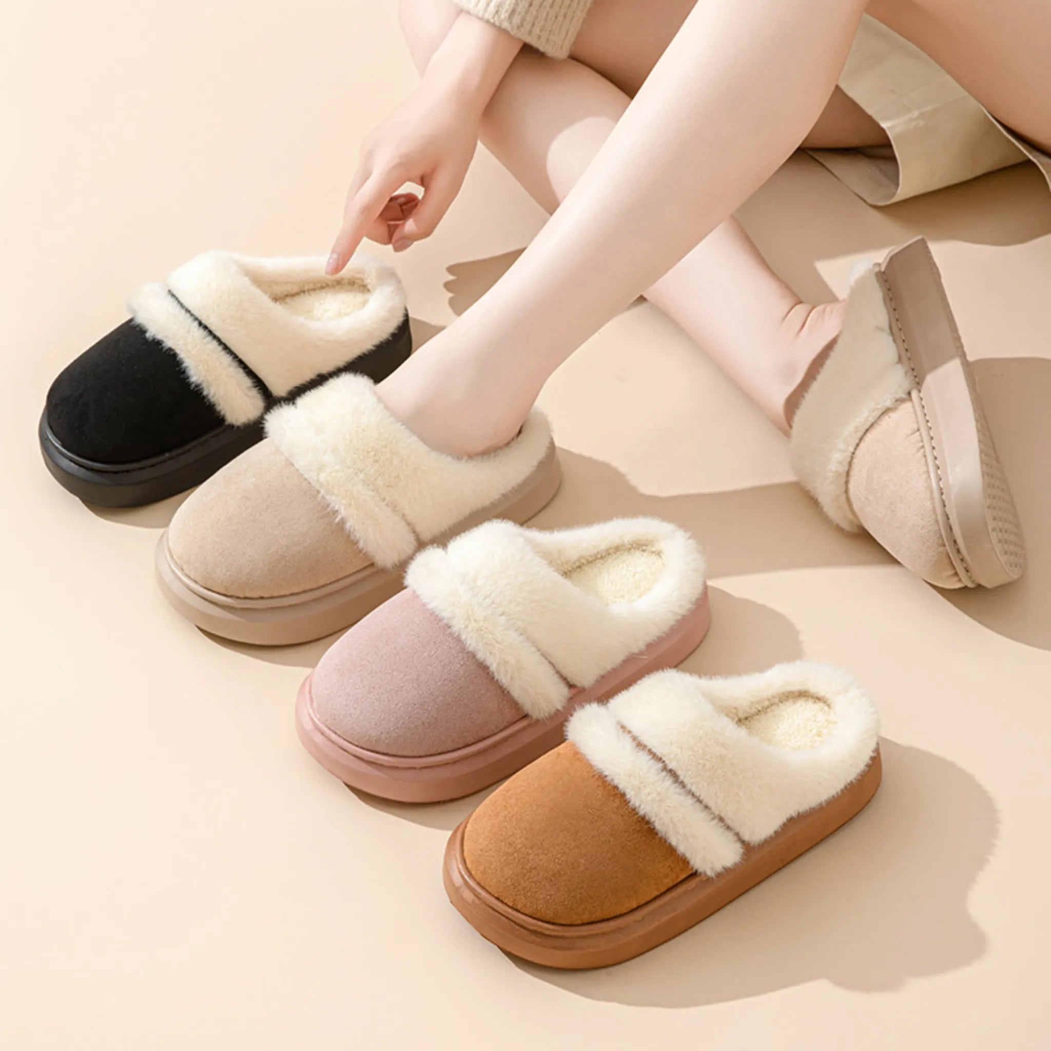 Cozy Velvet-Lined Cotton Slippers for Women – Non-slip Suede Winter Home Shoes