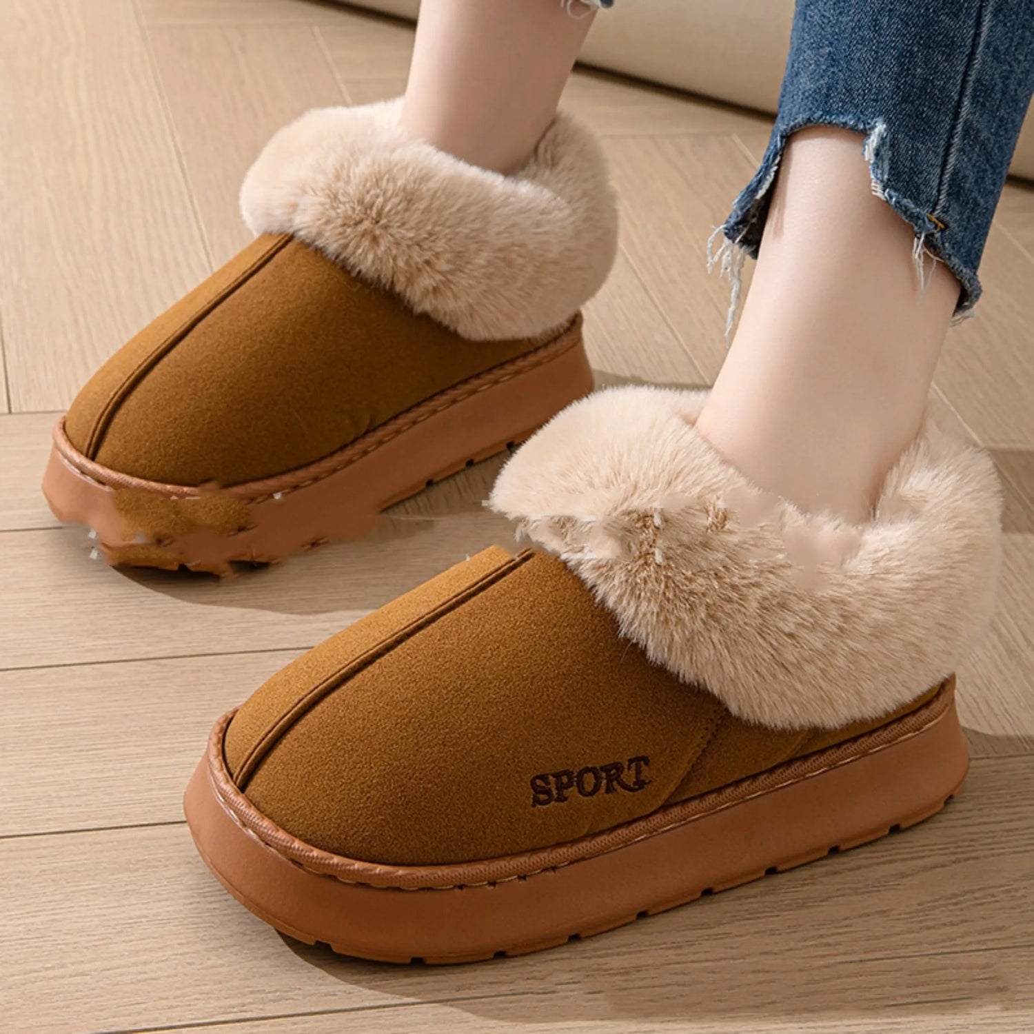 Plush Faux Fur Slippers for Women – Non-Slip, Mute Sole Indoor Comfort Shoes