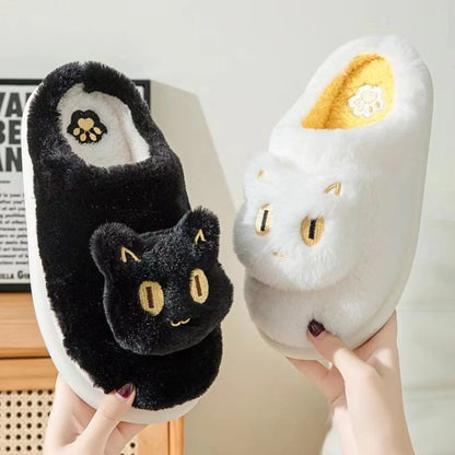 Plush Cat Face Slippers – Soft &amp; Cozy Slip-On Winter House Shoes