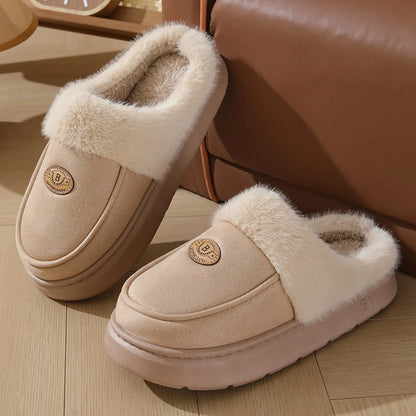 Winter Plush Suede Slippers for Men – Warm, Non-slip Indoor Shoes